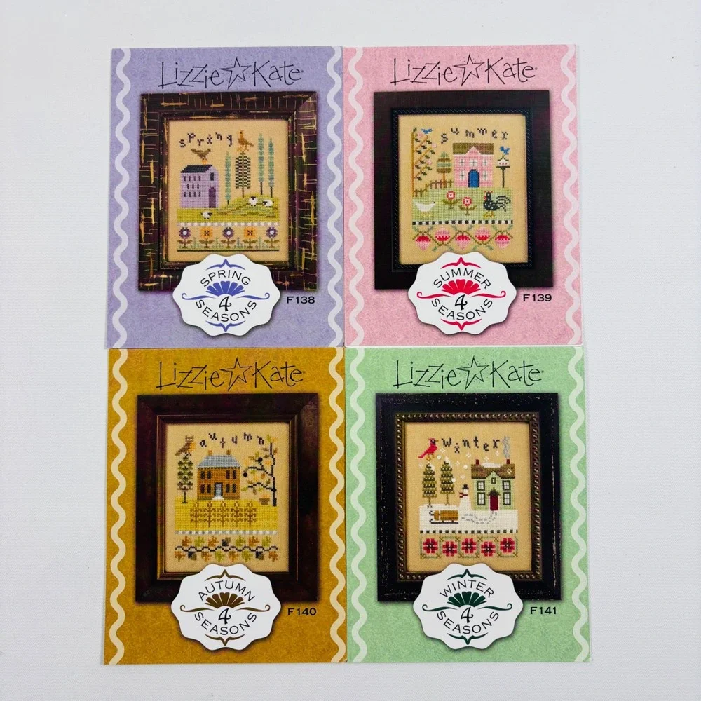 Lizzie Kate 4 Seasons Cross Stitch Patterns & Charms Spring Summer Autumn Winter